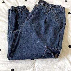 Ashley Stewart 22 EUC jean cargo joggers in medium wash partial elastic waist